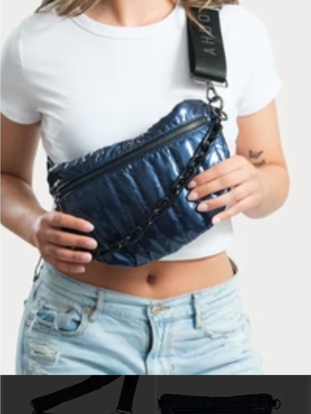 Absorbed Quilted Black Crossbody Belt Bag with Adjustable Strap